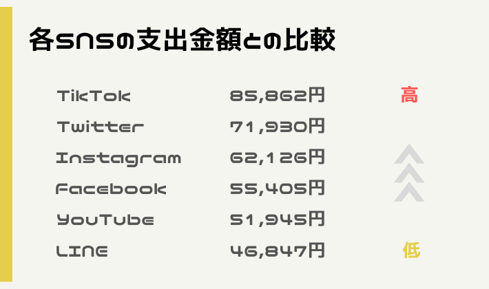 各SNSの支出金額との比較