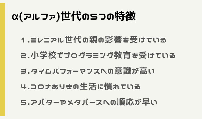 α(アルファ)世代の5つの特徴